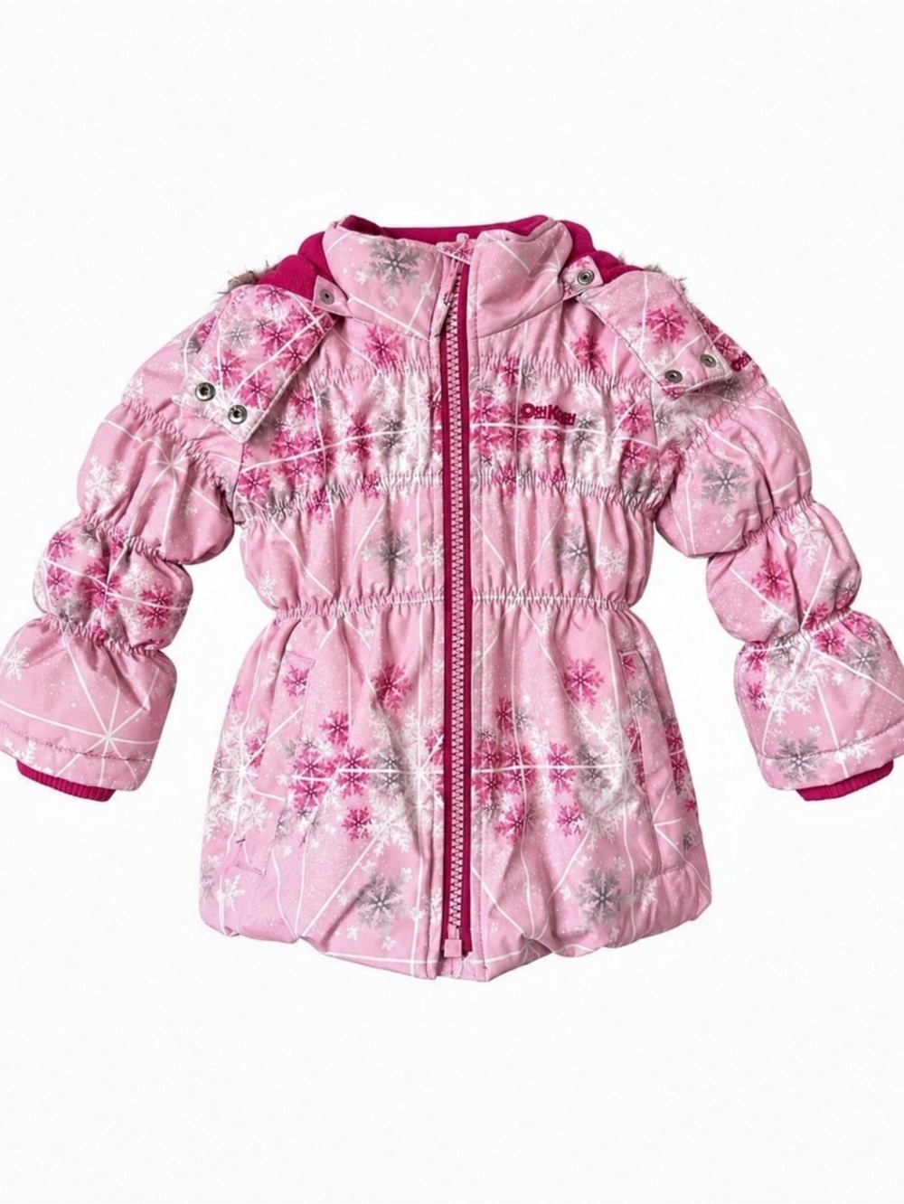 OshKosh B’gosh Girls Pink Snowflake Faux Fur Hooded Winter Coat – Size 3T